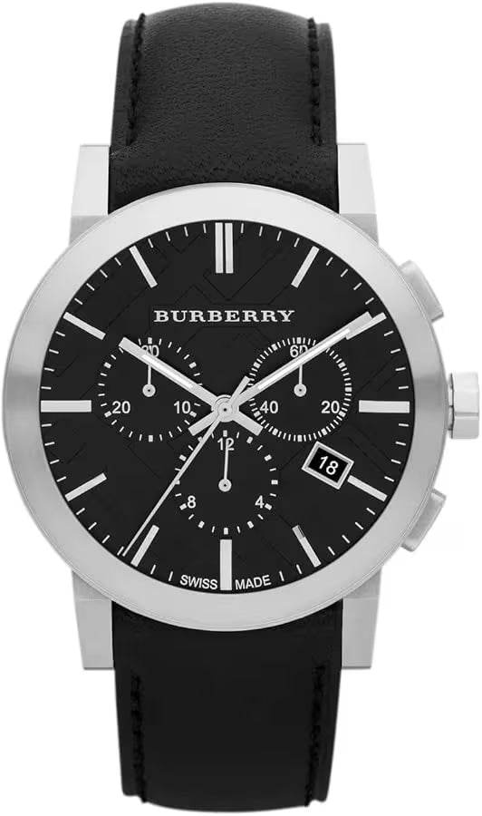 Montre Chronomètre Burberry Check Black BU9356 bracelet cuir noir