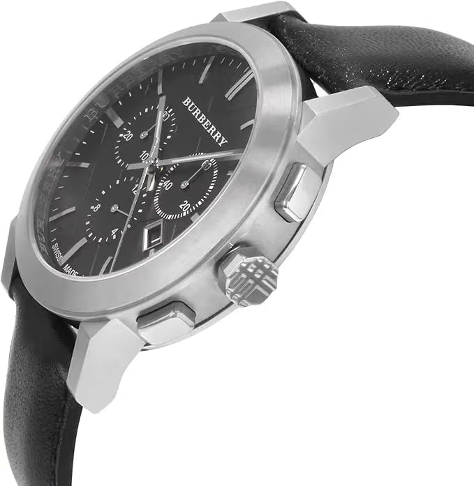 Montre Chronomètre Burberry Check Black BU9356 bracelet cuir noir