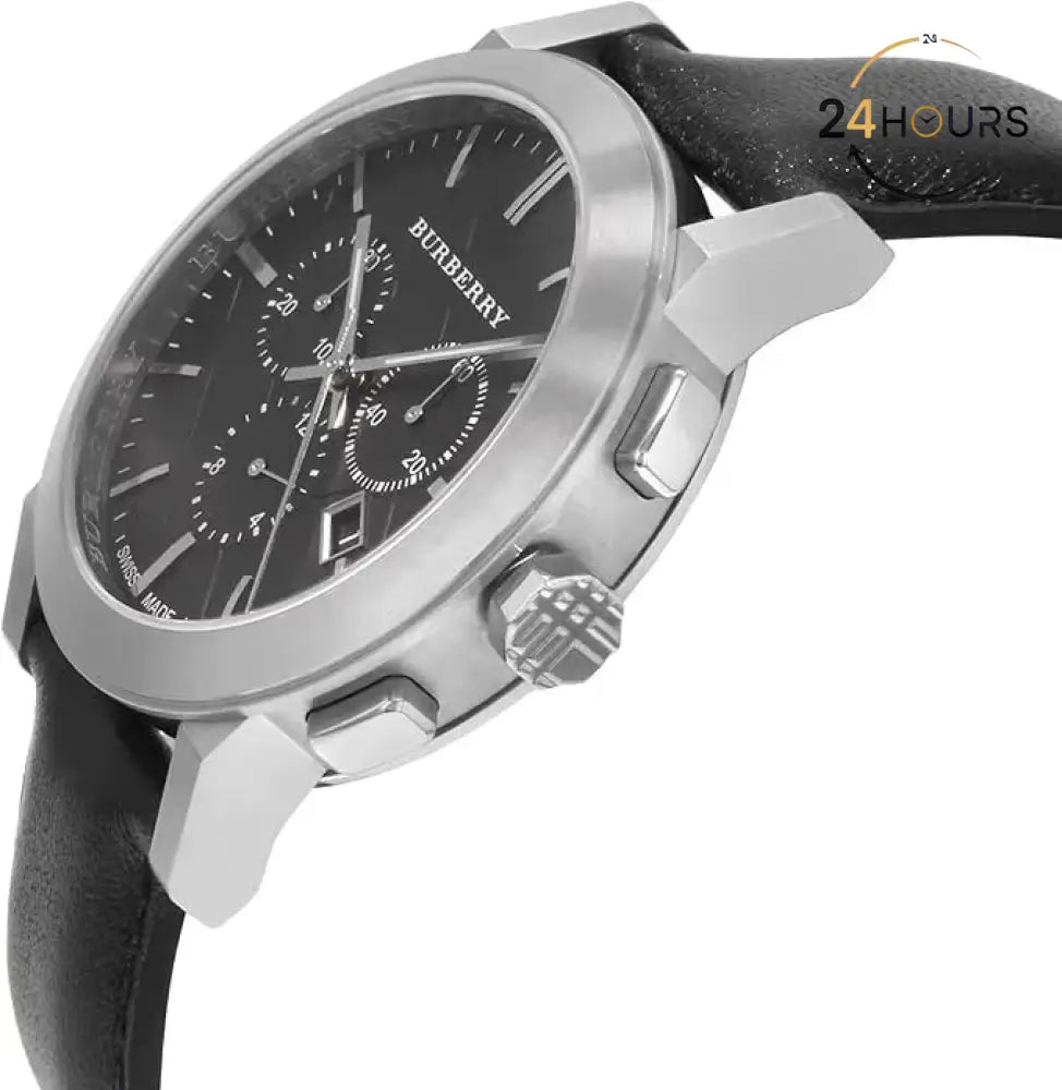 Montre Chronomètre Burberry Check Black BU9356 bracelet cuir noir