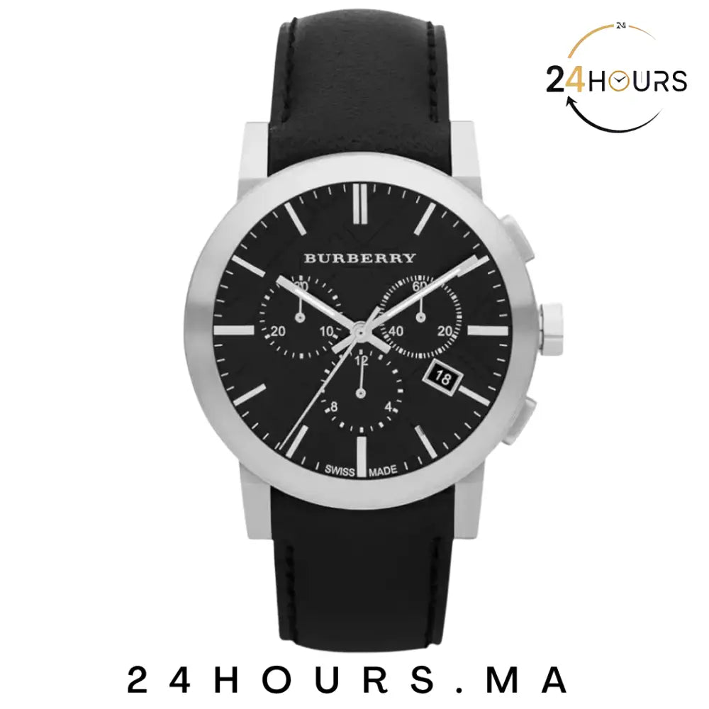 Montre Chronomètre Burberry Check Black BU9356 bracelet cuir noir