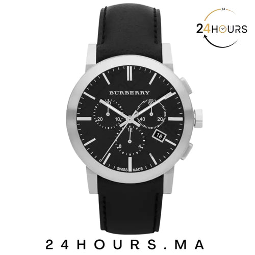 Montre Chronomètre Burberry Check Black BU9356 bracelet cuir noir