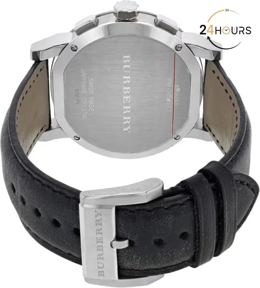 Montre Chronomètre Burberry Check Black BU9356 bracelet cuir noir
