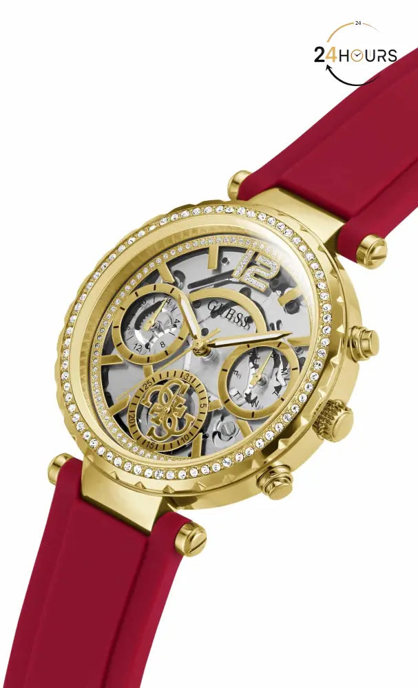 Montre multifonctions Guess Solstice à cadran rond doré pour femme