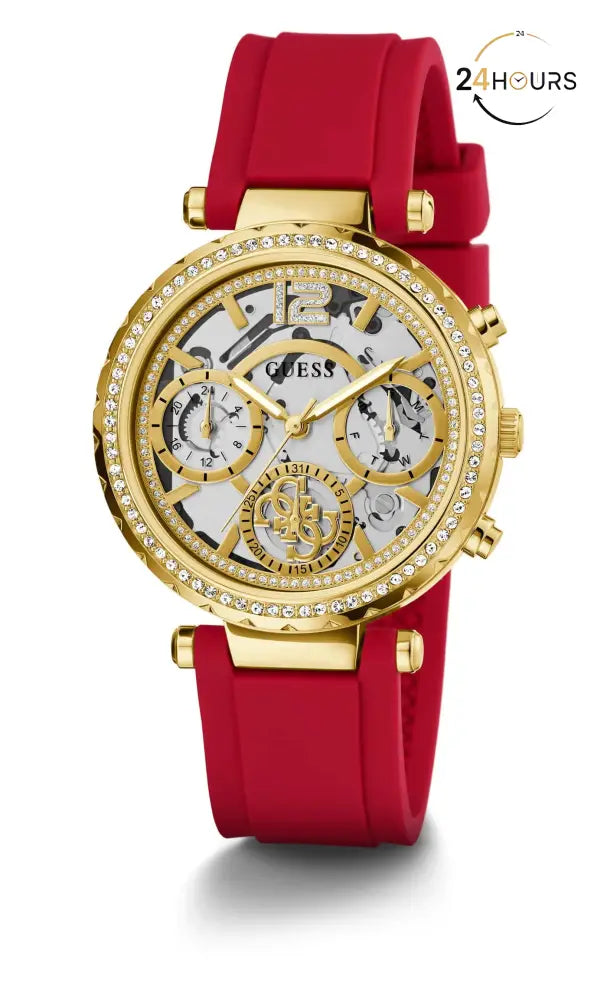 Montre multifonctions Guess Solstice à cadran rond doré pour femme