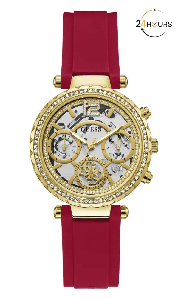 Montre multifonctions Guess Solstice à cadran rond doré pour femme